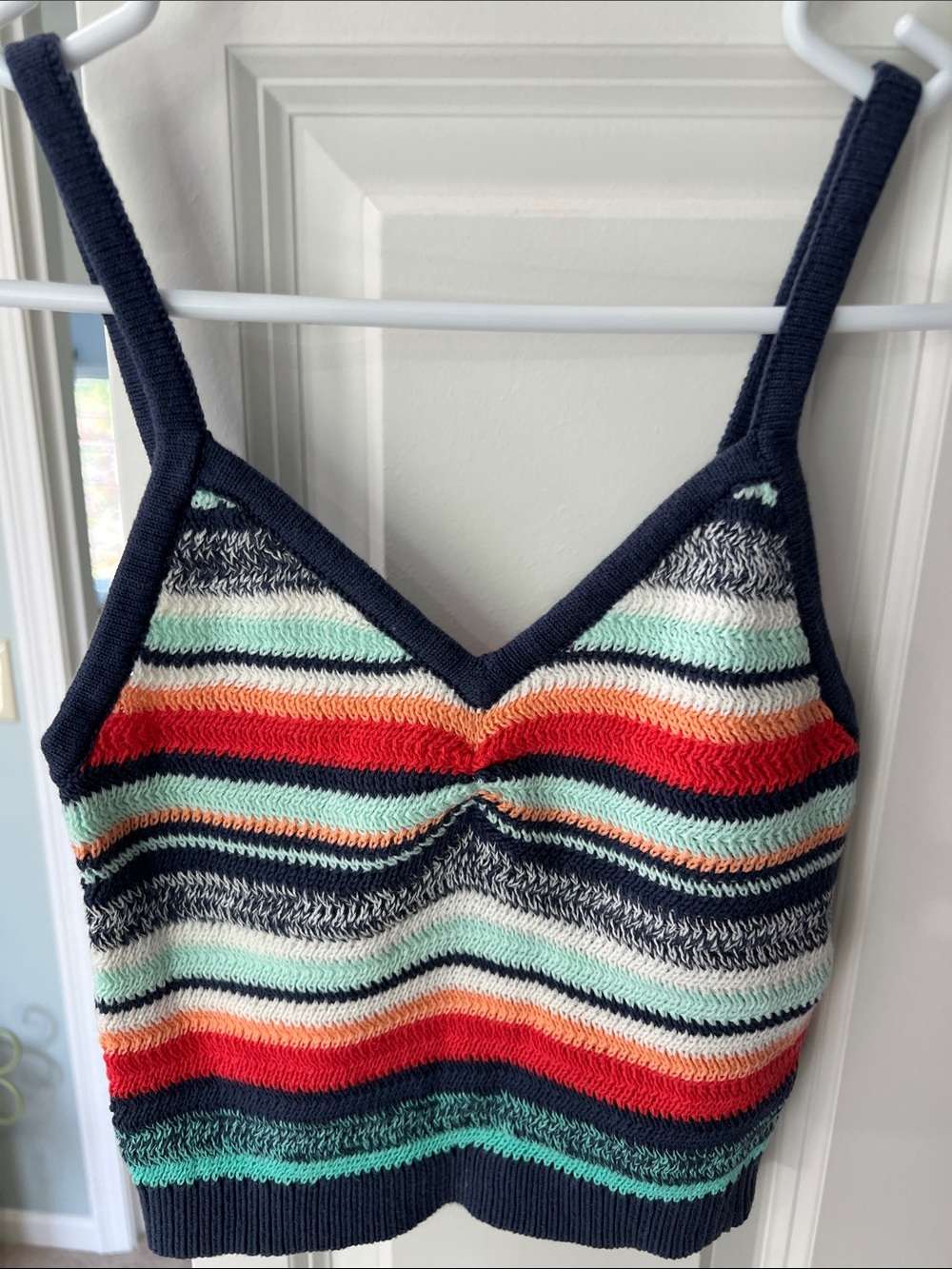 aerie Navy Striped Knit One-Piece with Red, Mint & Orange
